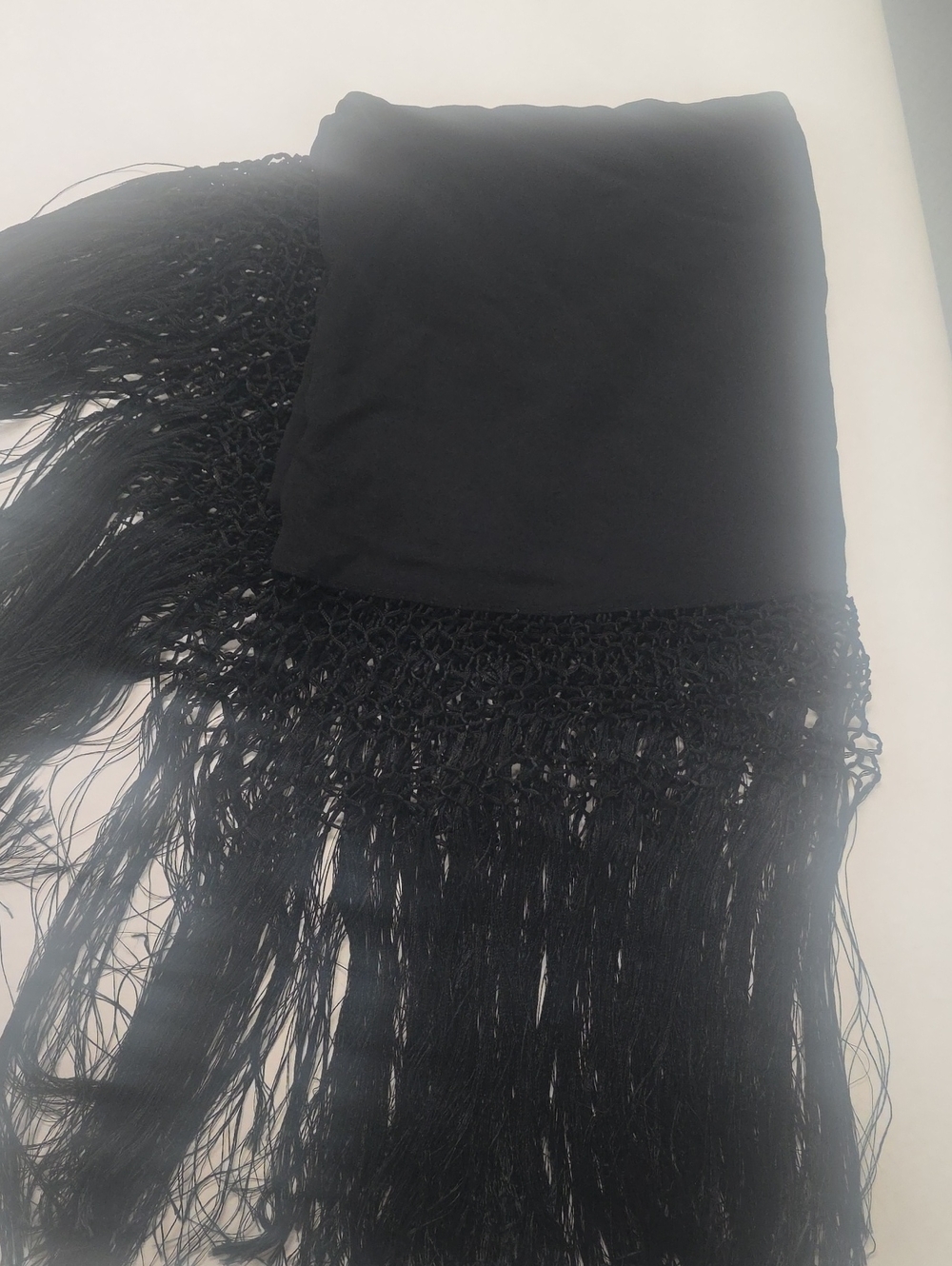 Oscar de la Renta Silk Black Fringe Shawl Scarf